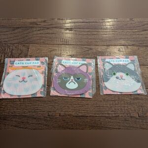 Cartoon Cat Coasters Set Grumpy & Happy, Cats Silicone Coasters Mat Pack of 3